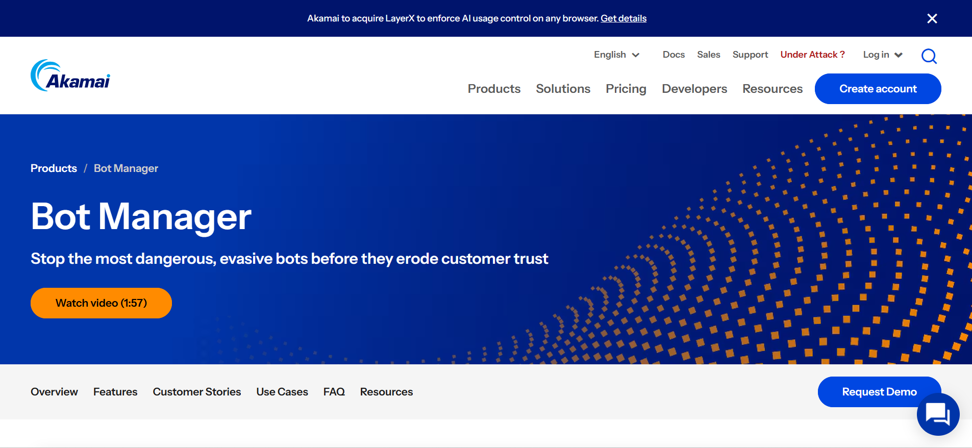 Screenshot of the Akamai Bot Manager product page